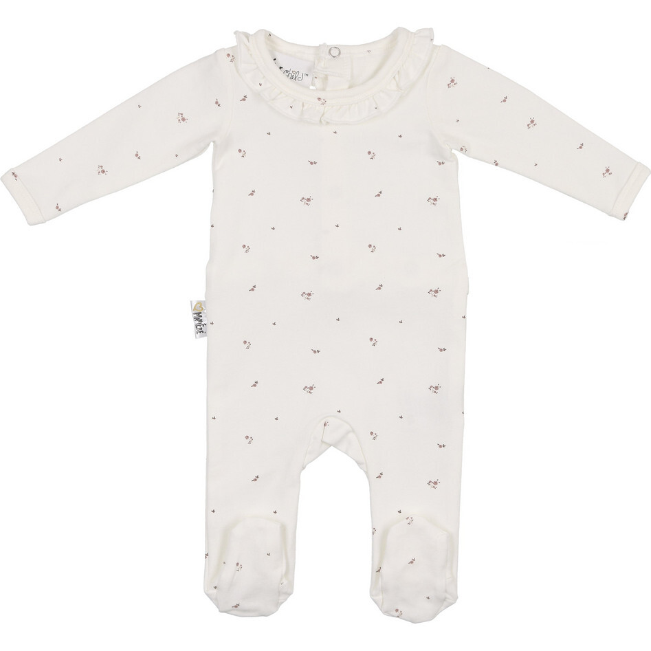 Floral Ruffle Footie and Beanie Set, Ivory - Footie Pajamas - 1