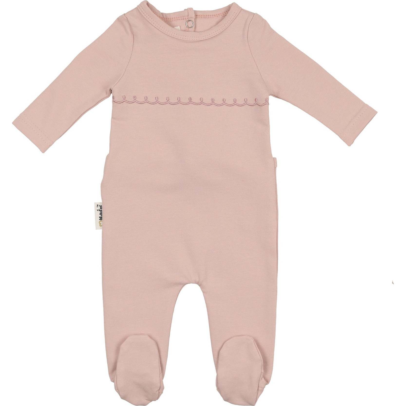 Embroidered Yoke Footie and Beanie Set, Powder Pink - Footie Pajamas - 1