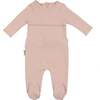 Embroidered Yoke Footie and Beanie Set, Powder Pink - Footie Pajamas - 1 - thumbnail