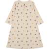Floral Ribbed 3/4 Sleeve Dress, Beige - Dresses - 1 - thumbnail
