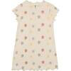 Floral Ribbed Short Sleeve Dress, Beige - Dresses - 1 - thumbnail