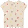 Floral Ribbed Girls Short Sleeve Top, Beige - Cardigans - 1 - thumbnail