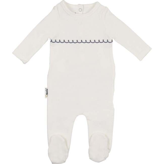 Embroidered Yoke Footie and Beanie Set, Ivory Boys