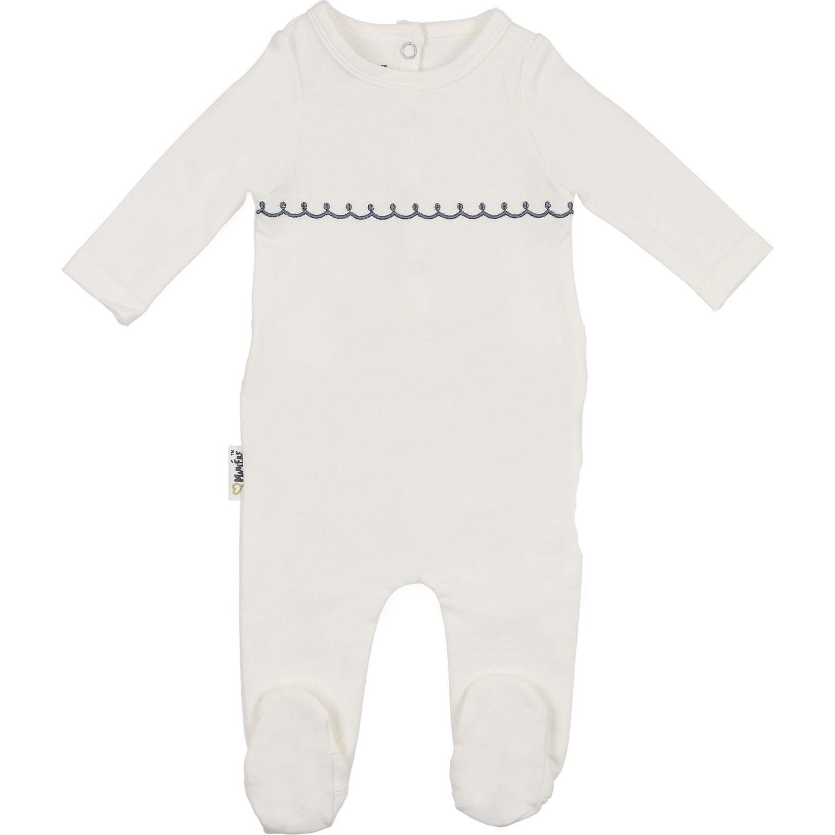 Embroidered Yoke Footie and Beanie Set, Ivory Boys - Footie Pajamas - 1