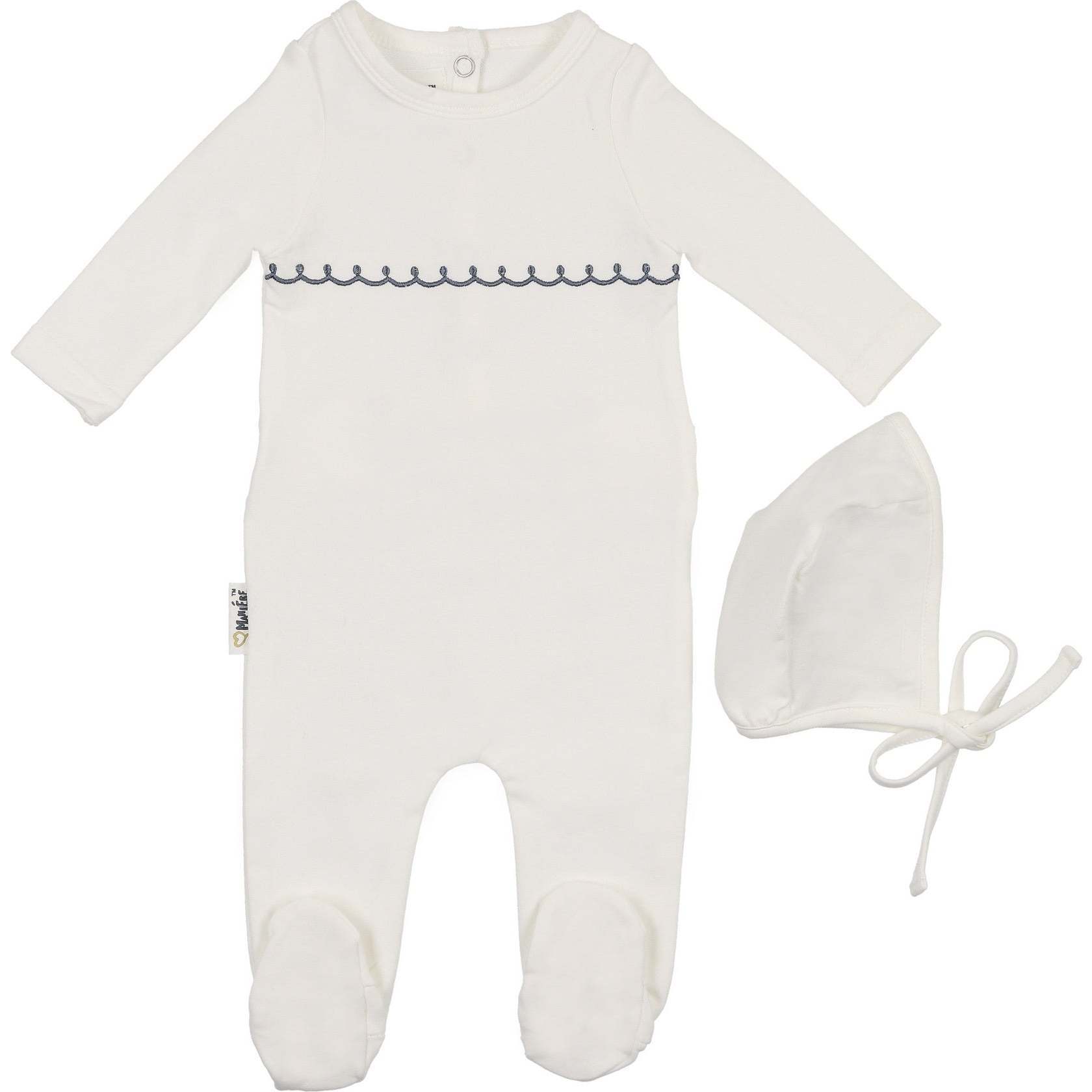 Embroidered Yoke Footie, Ivory Boys - Footie Pajamas - 1
