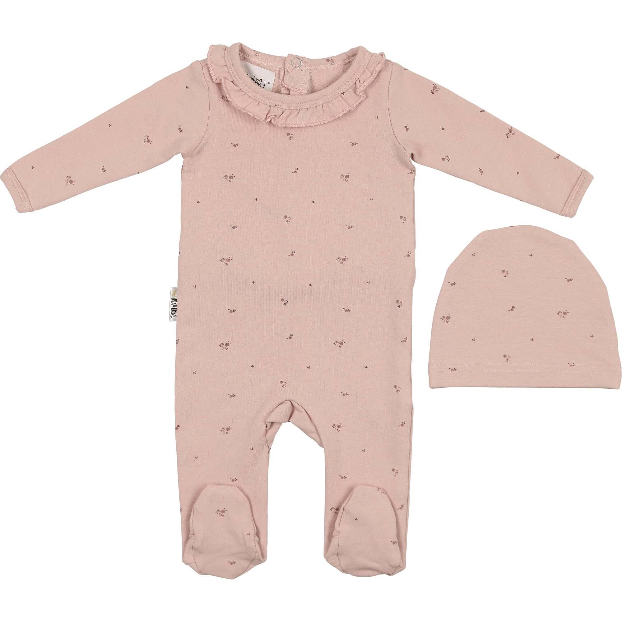 Floral Ruffle Footie, Mauve - Footie Pajamas - 1