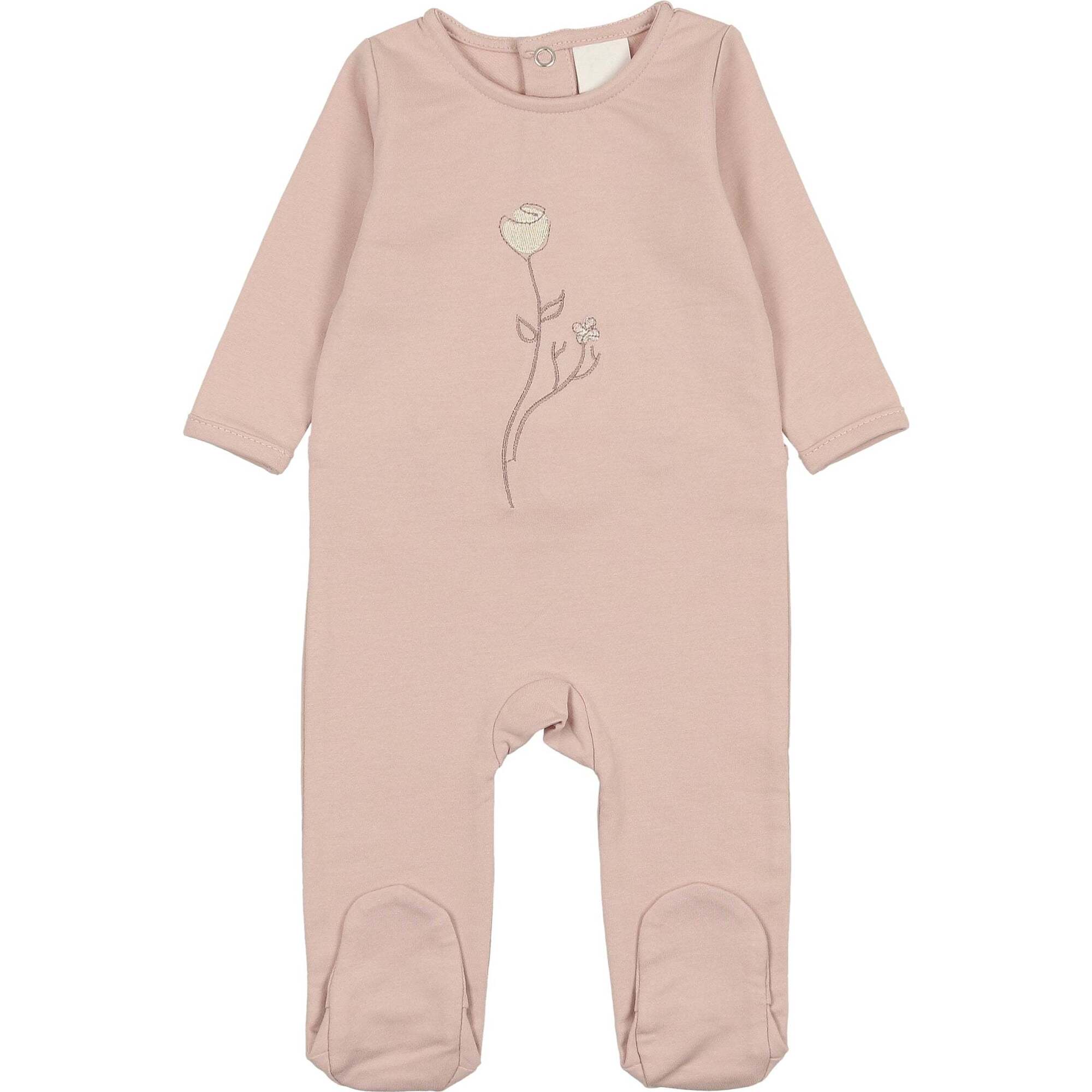 Embroidered Rose Footie and Beanie Set, Mauve - Footie Pajamas - 1