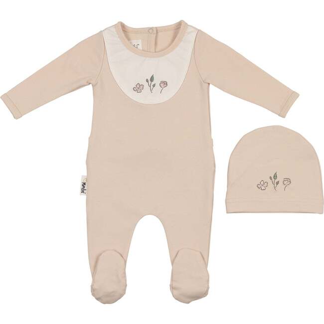 Embroidered Bib Footie, Biscuit