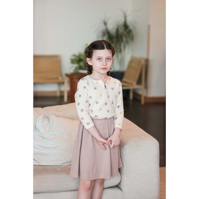 Floral Ribbed 3/4 Sleeve Top, Beige Girl - Cardigans - 3
