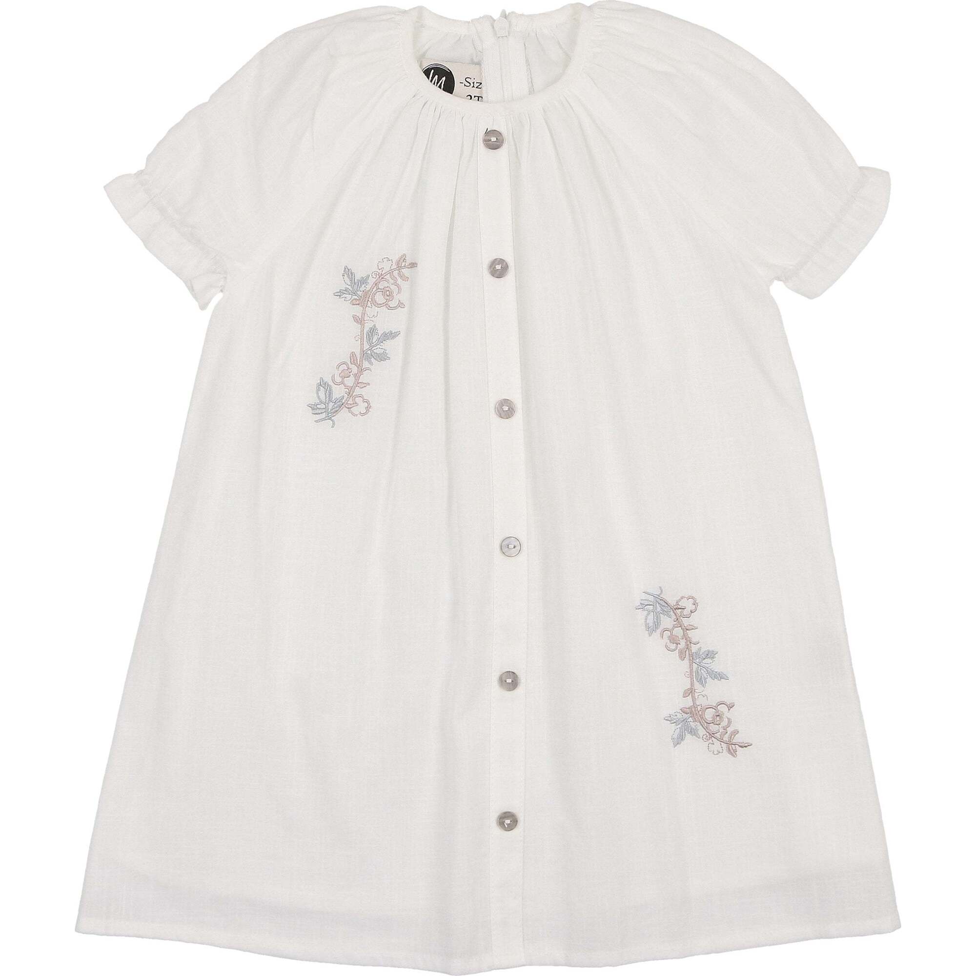 Delicate Floral Short Sleeve Dress, Ivory - Dresses - 1