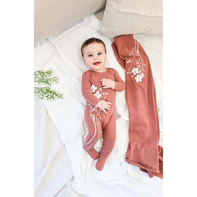 Blooming Bouquet Footie and Beanie Set, Rust - Footie Pajamas - 2