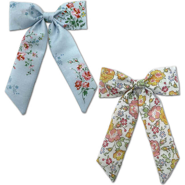 LuluLuvs Classic Bow, Liberty of London Peach/Blue Floral Bundle Set