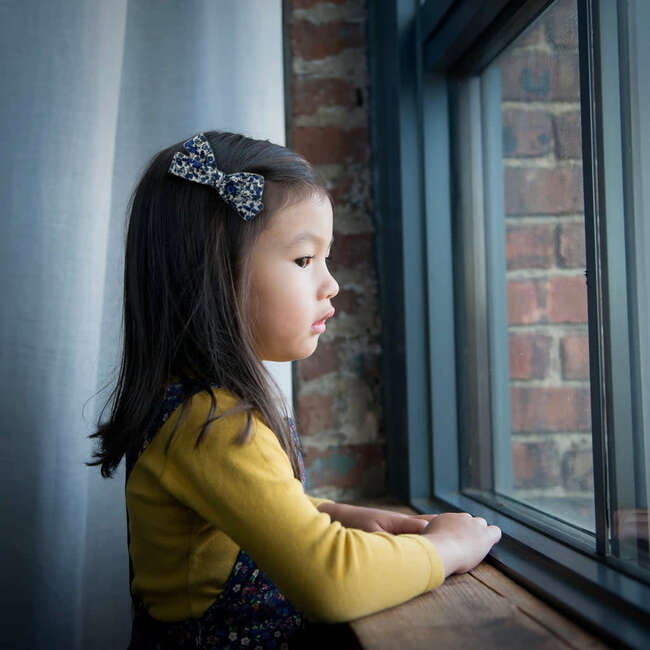 LuluLuvs Skinny Ribbon Pigtail Bows, Liberty of London Indigo Floral