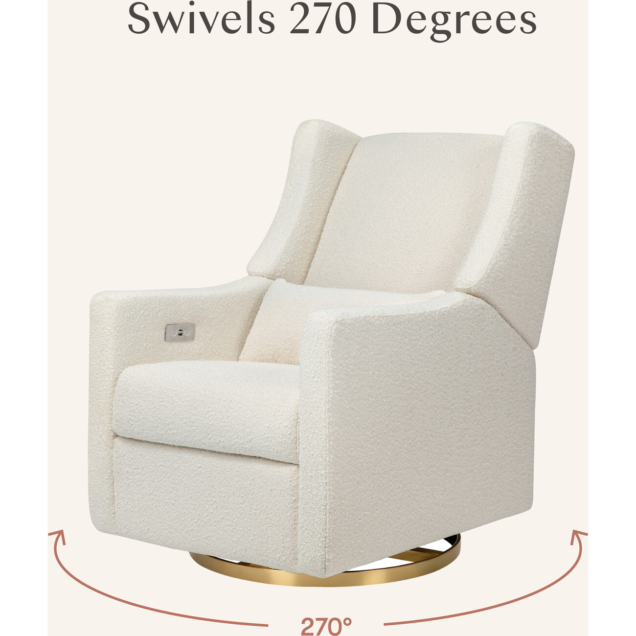 Product image for Kiwi Electronic Recliner & Swivel Glider with USB Port, Ivory Boucle/Gold