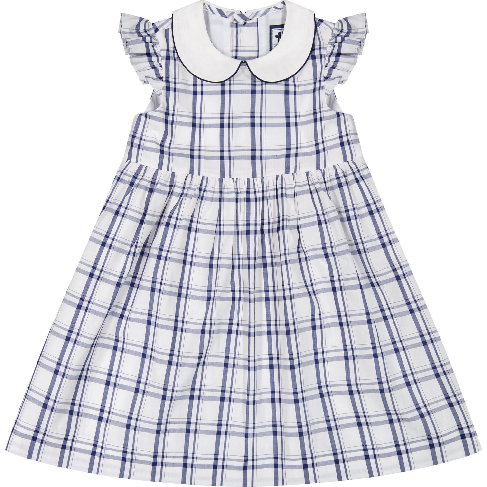 Riley Girls Flutter Sleeve Dress, Navy Plaid - Dresses - 1