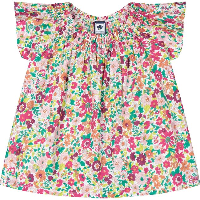 Molly Smocked Top Fuchsia Floral, Tropical Garden - Blouses - 1