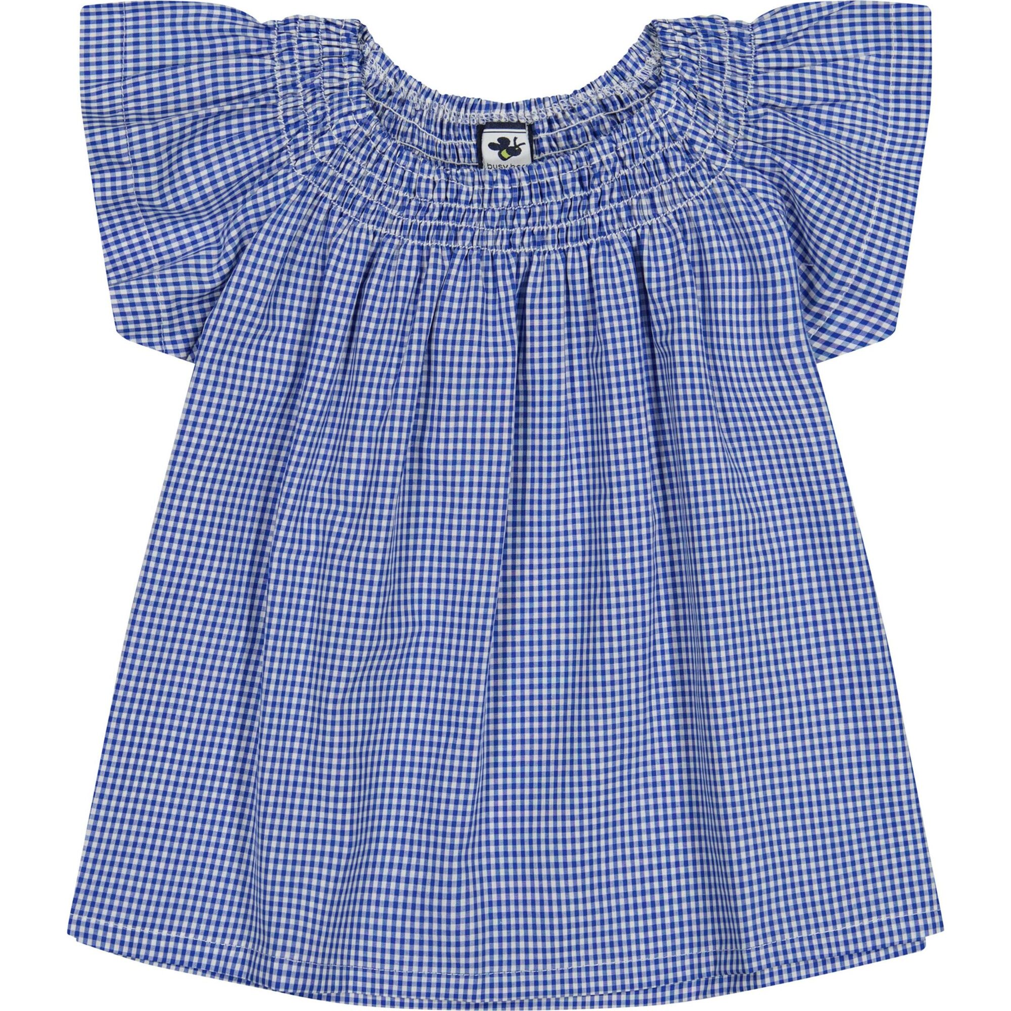 Molly Smocked Flutter Sleeve Top, Blue Mini Check - Shirts - 1