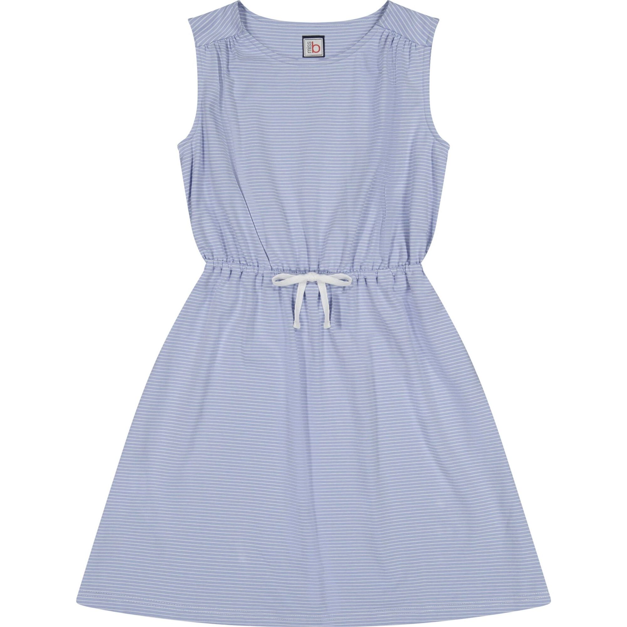 Lindsey Drawstring Dress, Cornflower Blue Mini Stripe - Dresses - 1