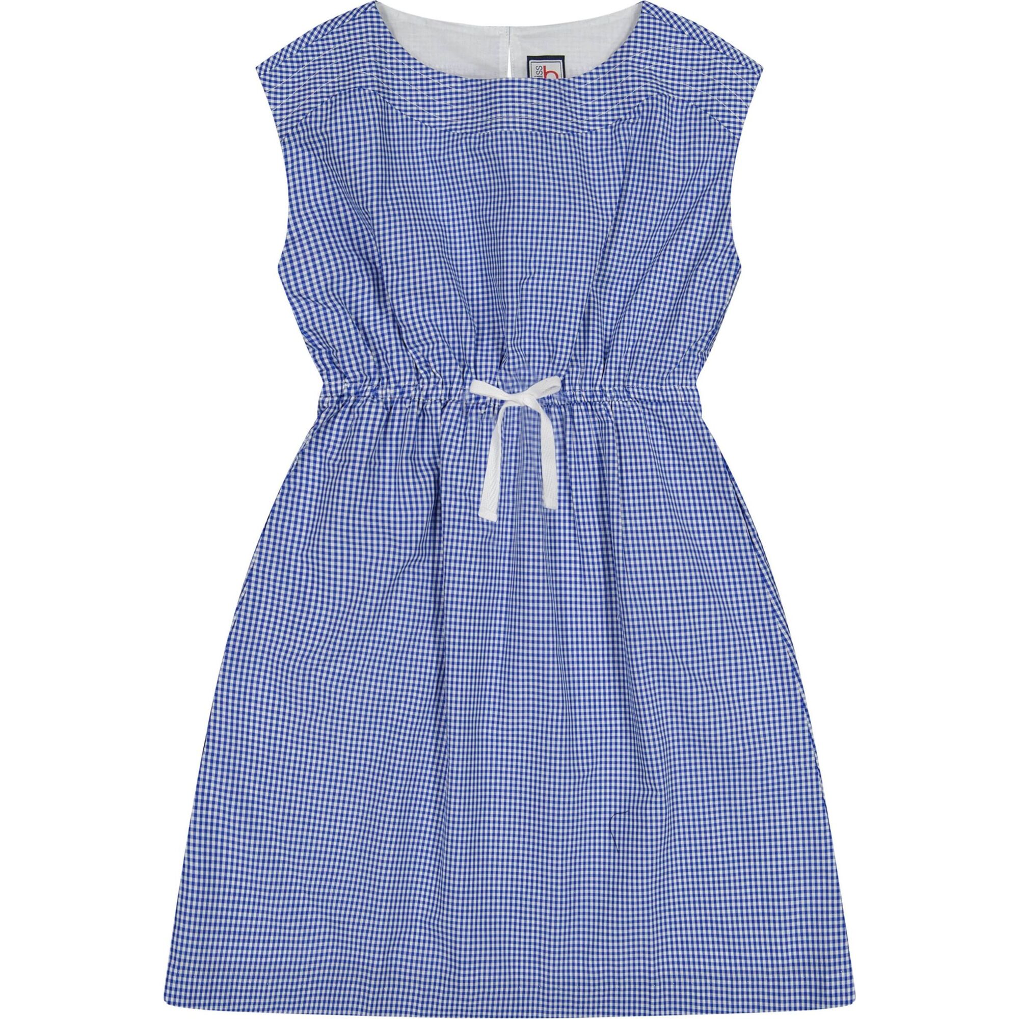 Izzy Drawstring Dress, Blue Mini Check - Dresses - 1
