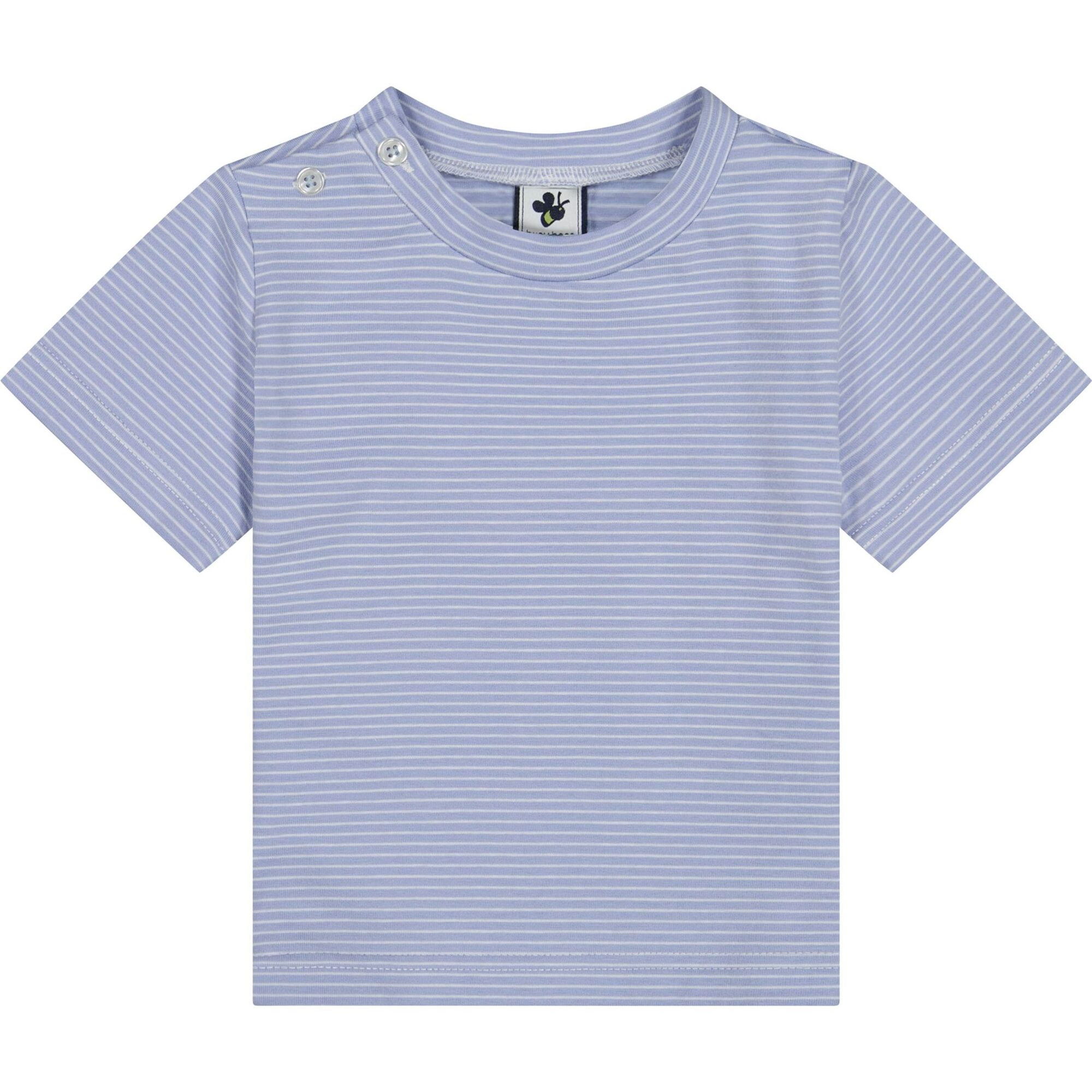 Henry Button Tee, Cornflower Blue Mini Stripe - T-Shirts - 1