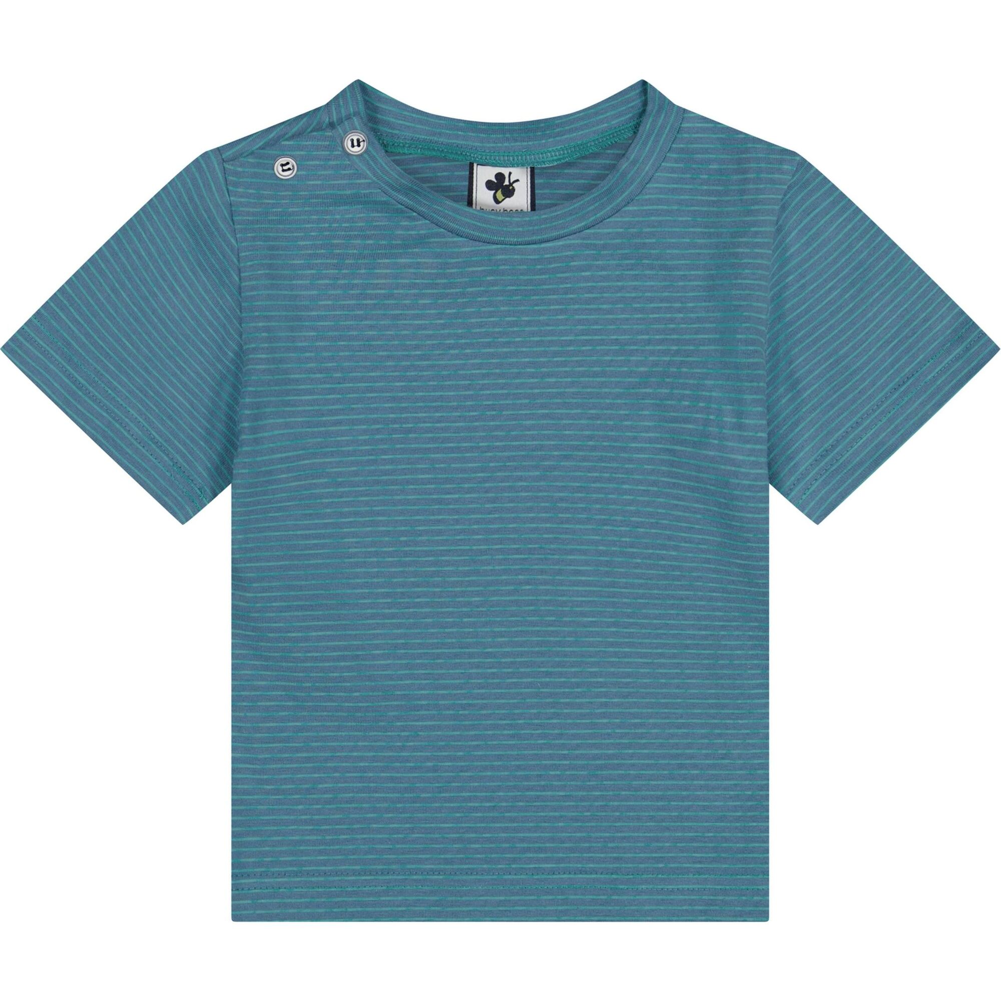 Henry Button Tee, Blue Green Mini Stripe - T-Shirts - 1
