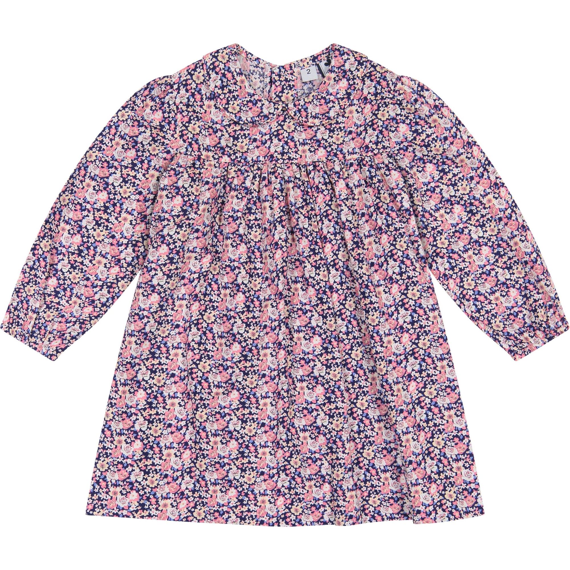 Ginny Girls Peter Pan Collar Dress Mini, Pink Navy Floral - Dresses - 1