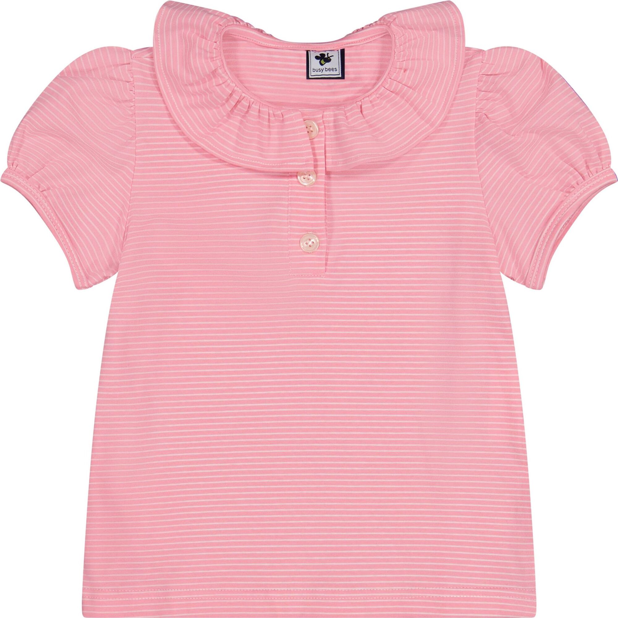 Eliza Ruffle Polo, Pink Mini Stripe - Blouses - 1