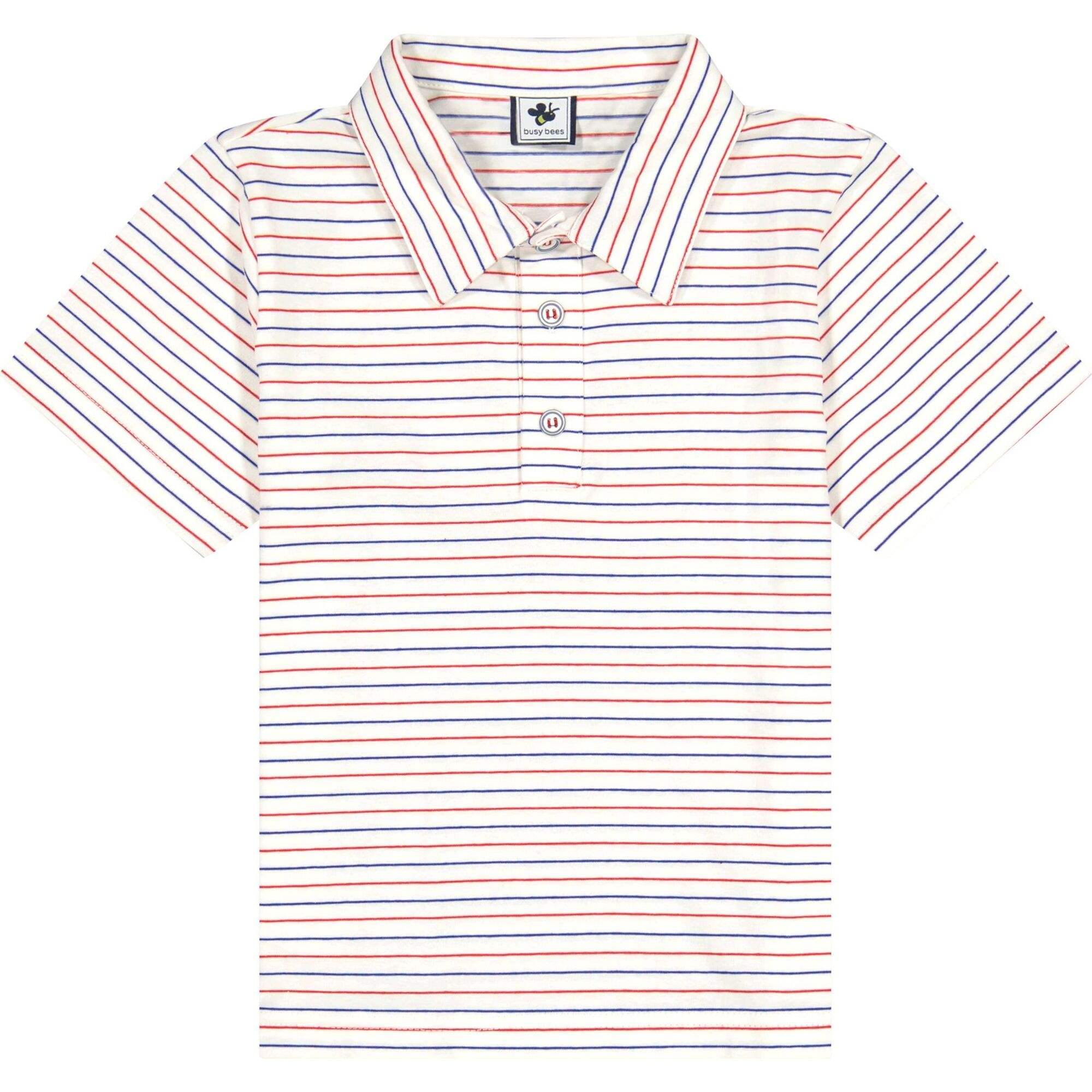 Boys Short Sleeve Polo, Red White and Blue Stripe - Polo Shirts - 1