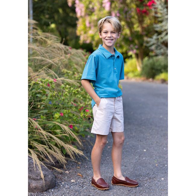 Boys Short Sleeve Polo, Blue Green Mini Stripe - Polo Shirts - 2