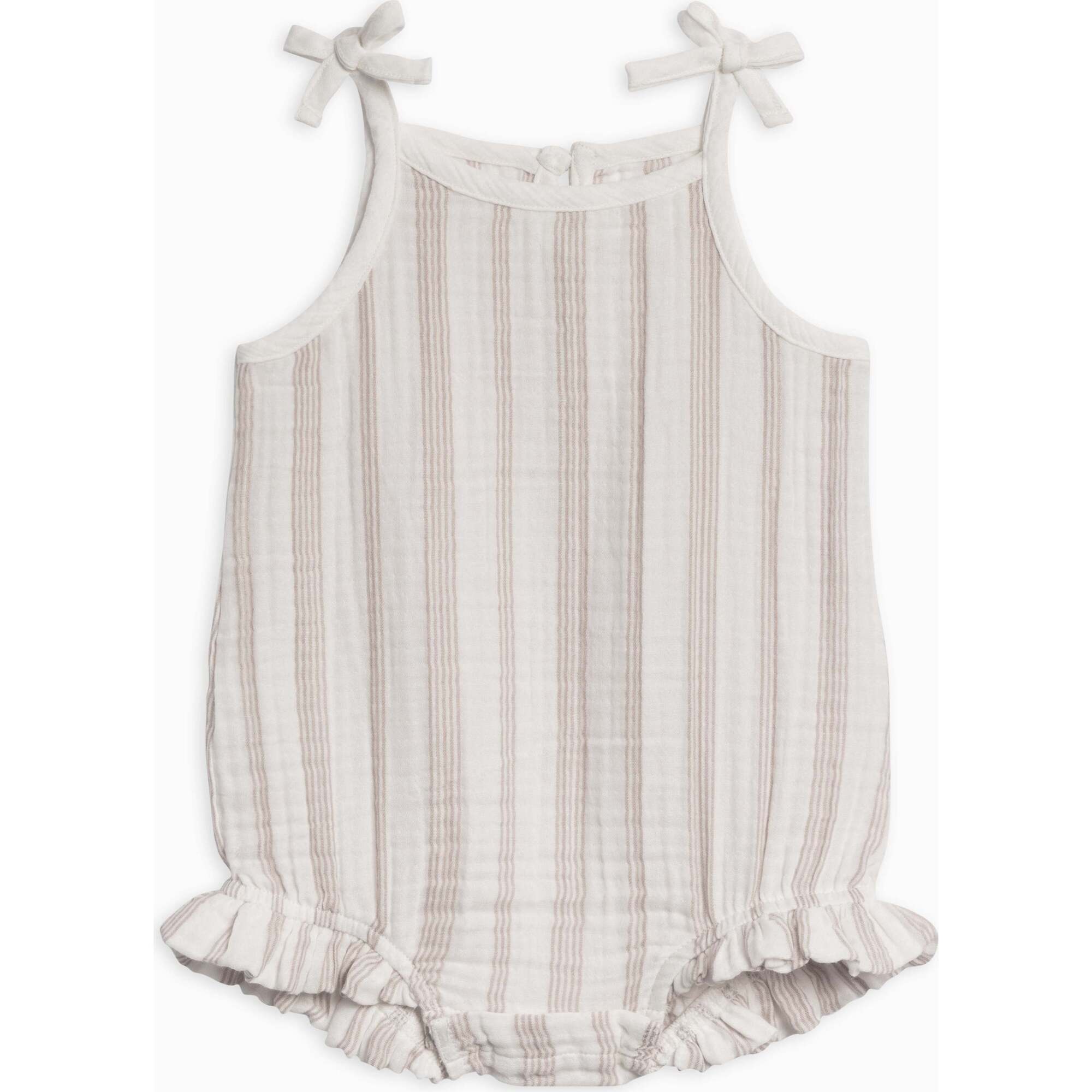 Ada Muslin Ruffle Tank Romper Enzo Stripe / Beige - Rompers - 1