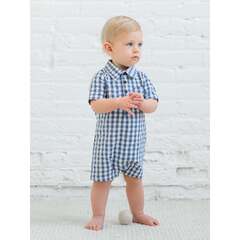 Mato Seersucker Collared Romper Gingham - Colored Organics