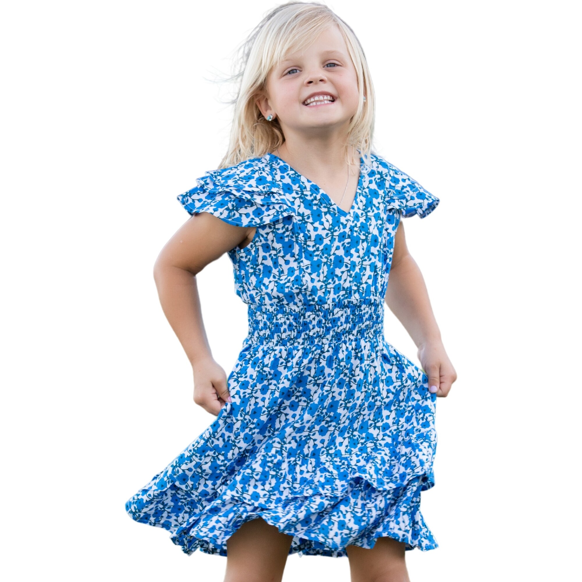 Girls Zoe Dress, Blue Poppy - Dresses - 1