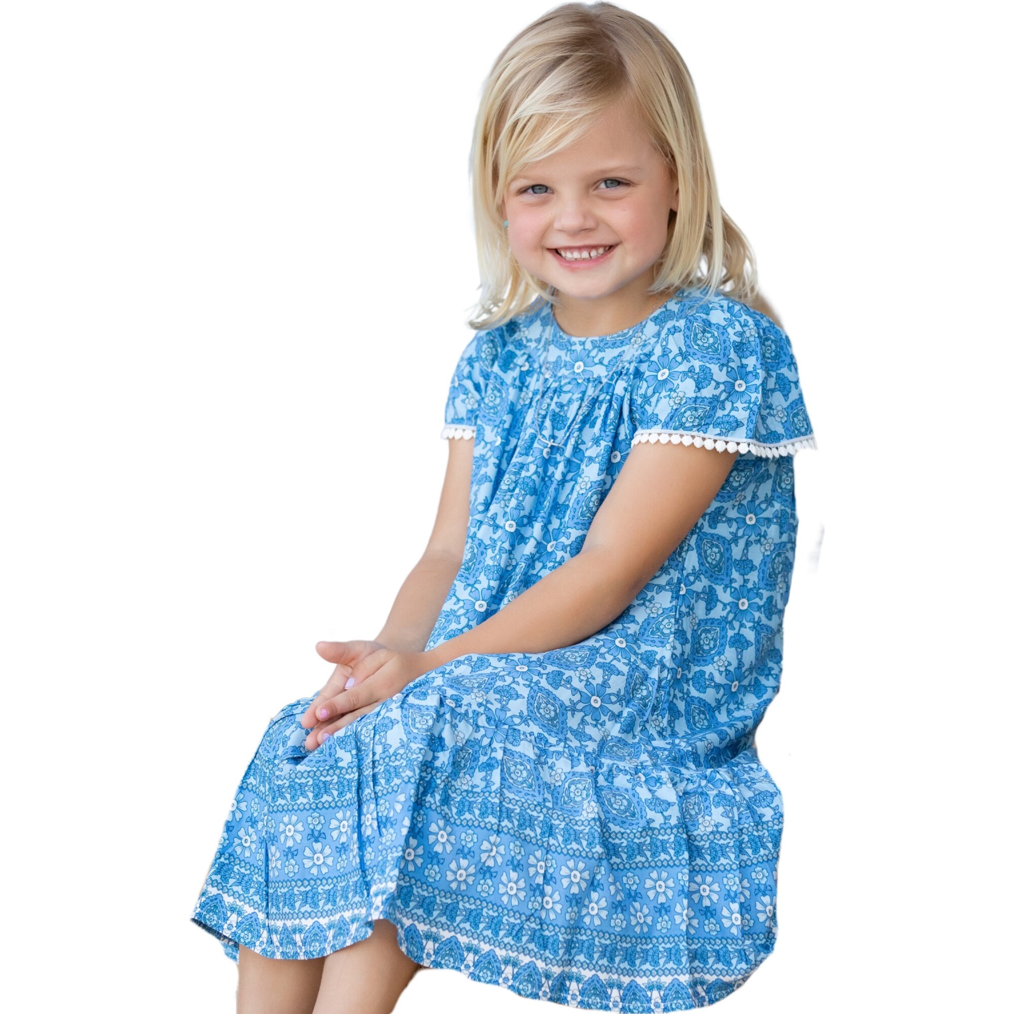 Girl's Ellie Dress, Dockside Blue - Dresses - 1