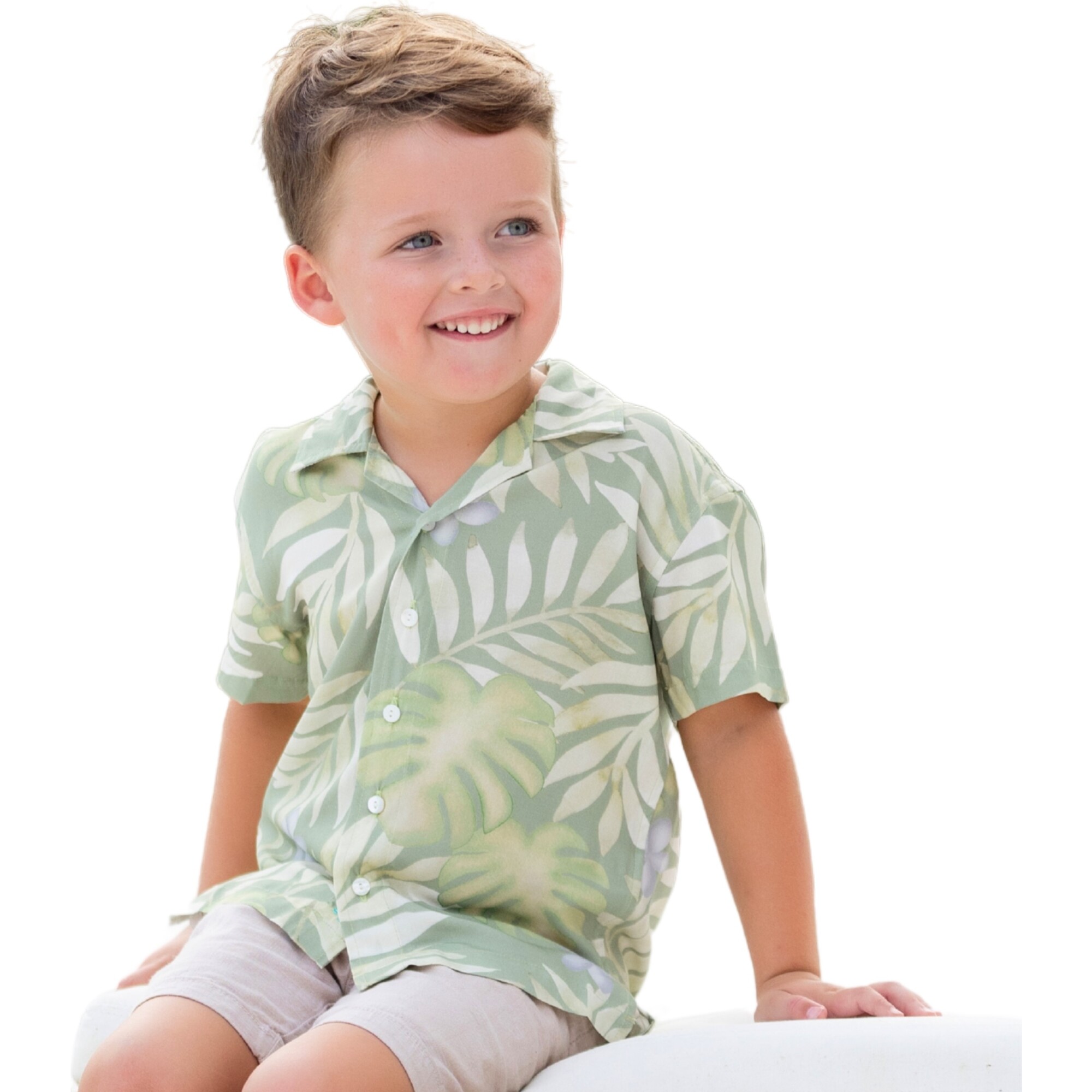 Boy's Panama Shirt, Moss Palm - Shirts - 1