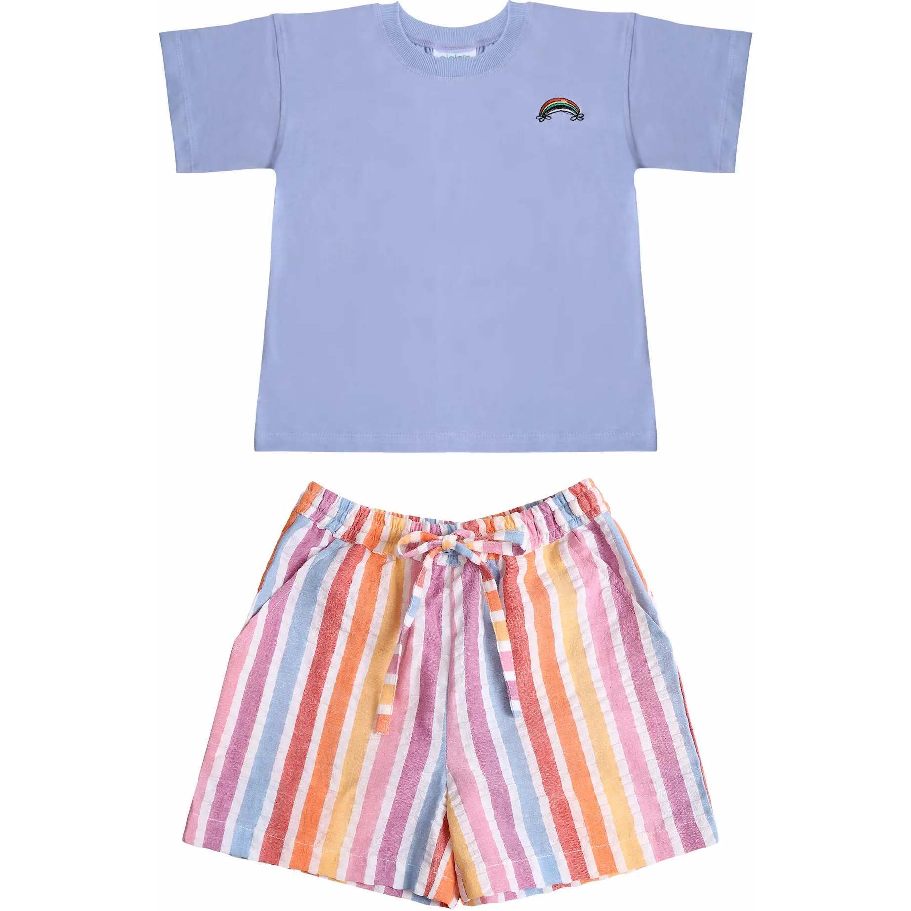 Rainbow Short Sleeve T-Shirt & Bermuda Shorts Set, Blue & Rainbow - Mixed Apparel Set - 1