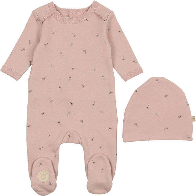 Plush Print Footie & Hat Set, Girls Rose Smoke