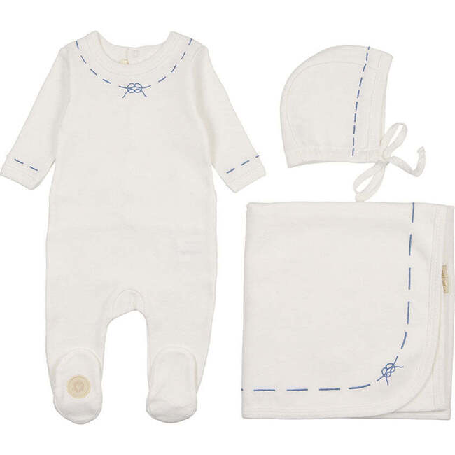 Soft Stitches Layette Set, Boys Ivory & Blue