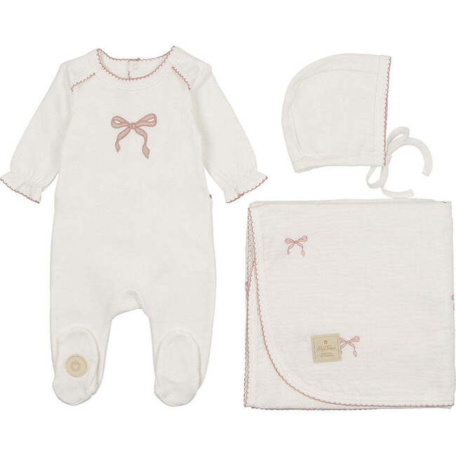 Bows & Kisses Layette Set Ivory & Pink