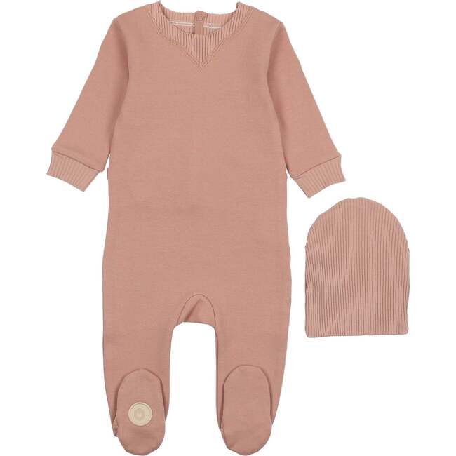 Cuddly in Cotton Footie & Hat Set Misty Rose