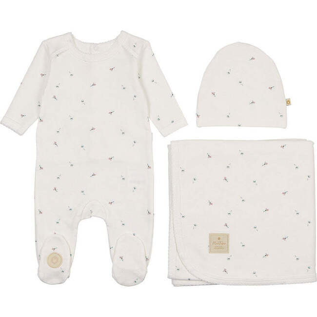 Plush Print Layette Set, Girls Ivory & Pink