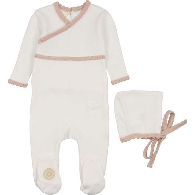 Classic Wrap Footie & Hat Set Ivory & Pink