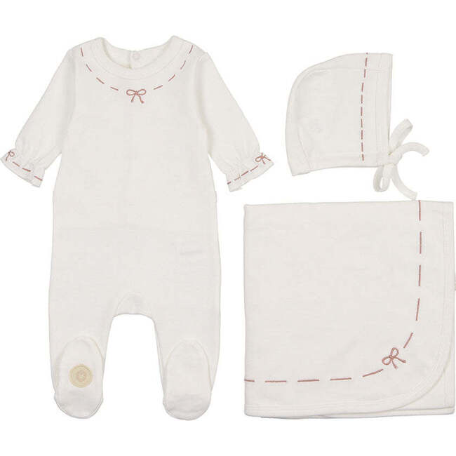 Soft Stitches Layette Set, Girls Ivory & Rose