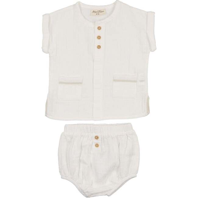 Pockets and Pleats Ensemble Ivory & Taupe