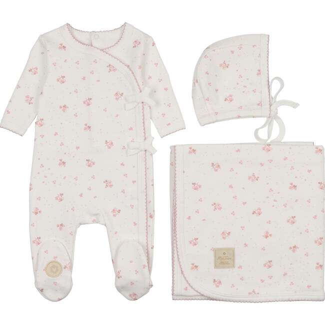 Scattered Blossoms Layette Set Ivory & Pink