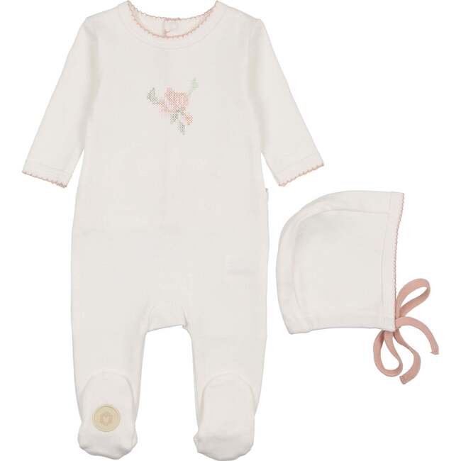 Heirloom Blossom Footie & Hat Set Ivory & Pink