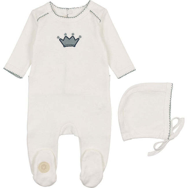 Mini Royal Footie & Hat Set, Boys Ivory & Blue - Mixed Apparel Set - 1
