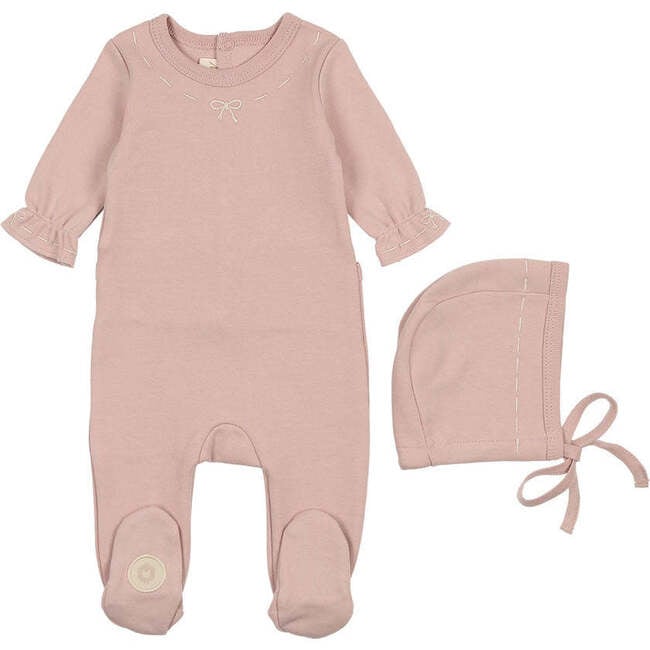 Soft Stitches Footie & Hat Set, Girls Rose Smoke