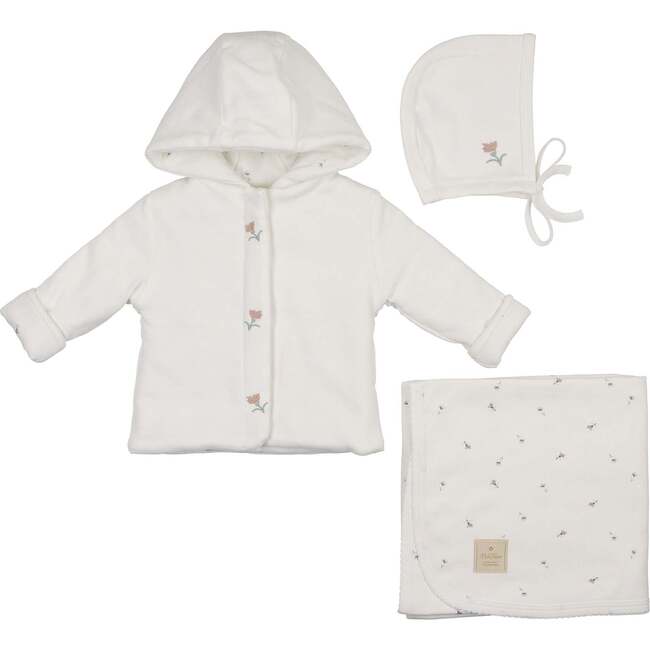 Plush Print Girls' Jacket Layette Set Ivory & Pink