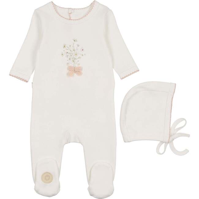 Nature's Florals Footie & Hat Set Ivory & Rose