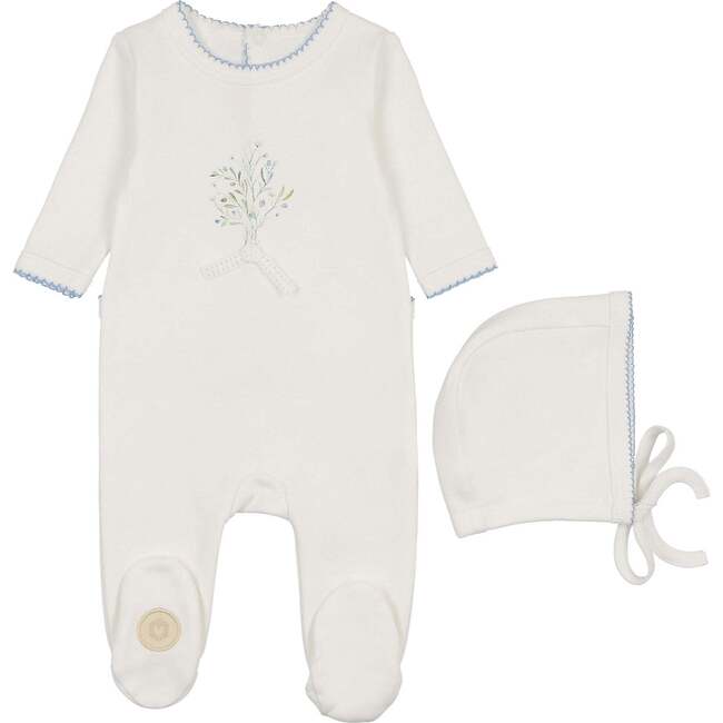 Nature's Touch Boys Footie & Hat Set Ivory & Blue